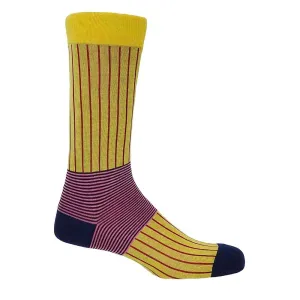 PEPER HAROW Oxford Pinstripe Men's Luxury Cotton Socks - Yellow and Pink