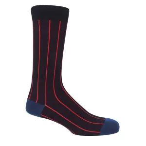 PEPER HAROW Pinstripe Men's Luxury Cotton Socks - Black and Red