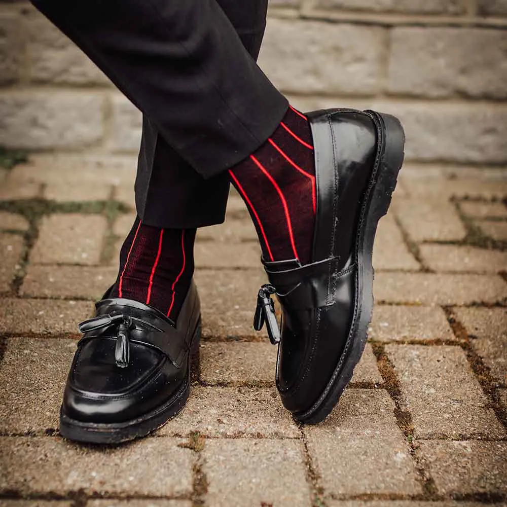 PEPER HAROW Pinstripe Men's Luxury Cotton Socks - Black and Red