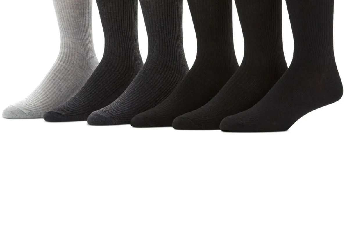 Perry Ellis Portfolio Men's Casual Rib Crew 6 Pk Socks Black Size Regular