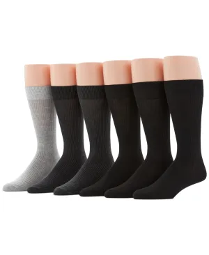 Perry Ellis Portfolio Men's Casual Rib Crew 6 Pk Socks Black Size Regular