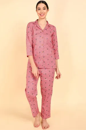 Pink Pure Cotton Geometric Print Night Suit
