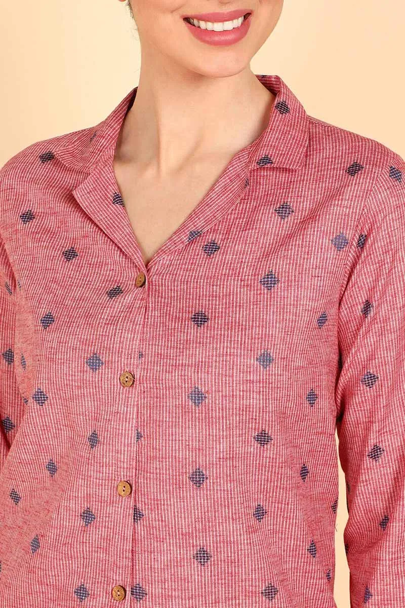 Pink Pure Cotton Geometric Print Night Suit