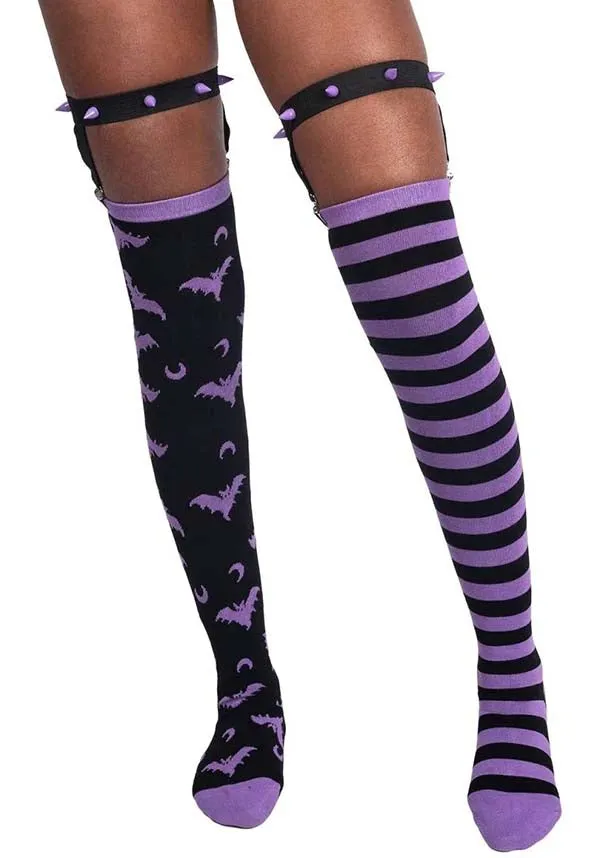 Purple Stripes | THIGH HIGH GARTER SOCKS