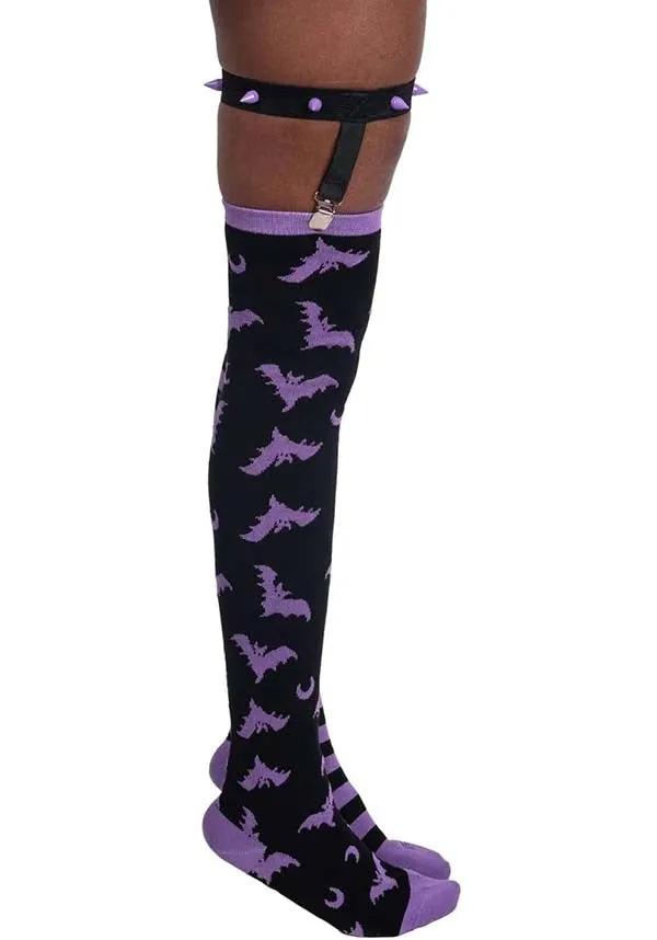 Purple Stripes | THIGH HIGH GARTER SOCKS