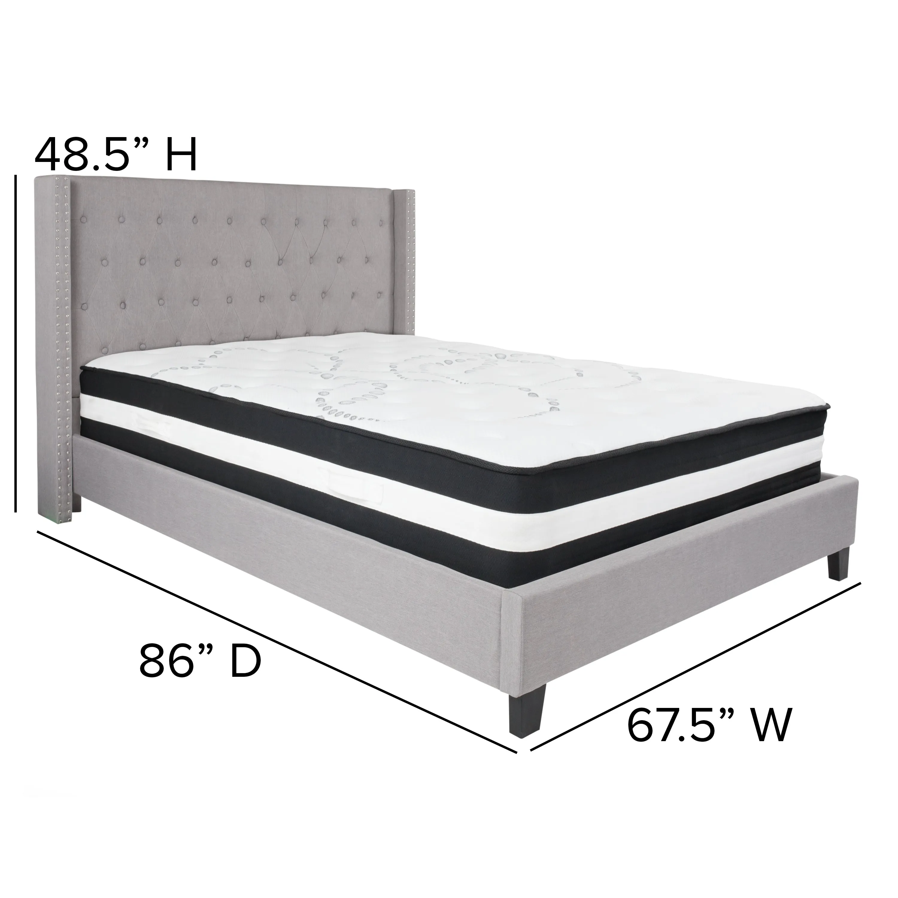 Queen Platform Bed Set-Gray HG-BM-43-GG