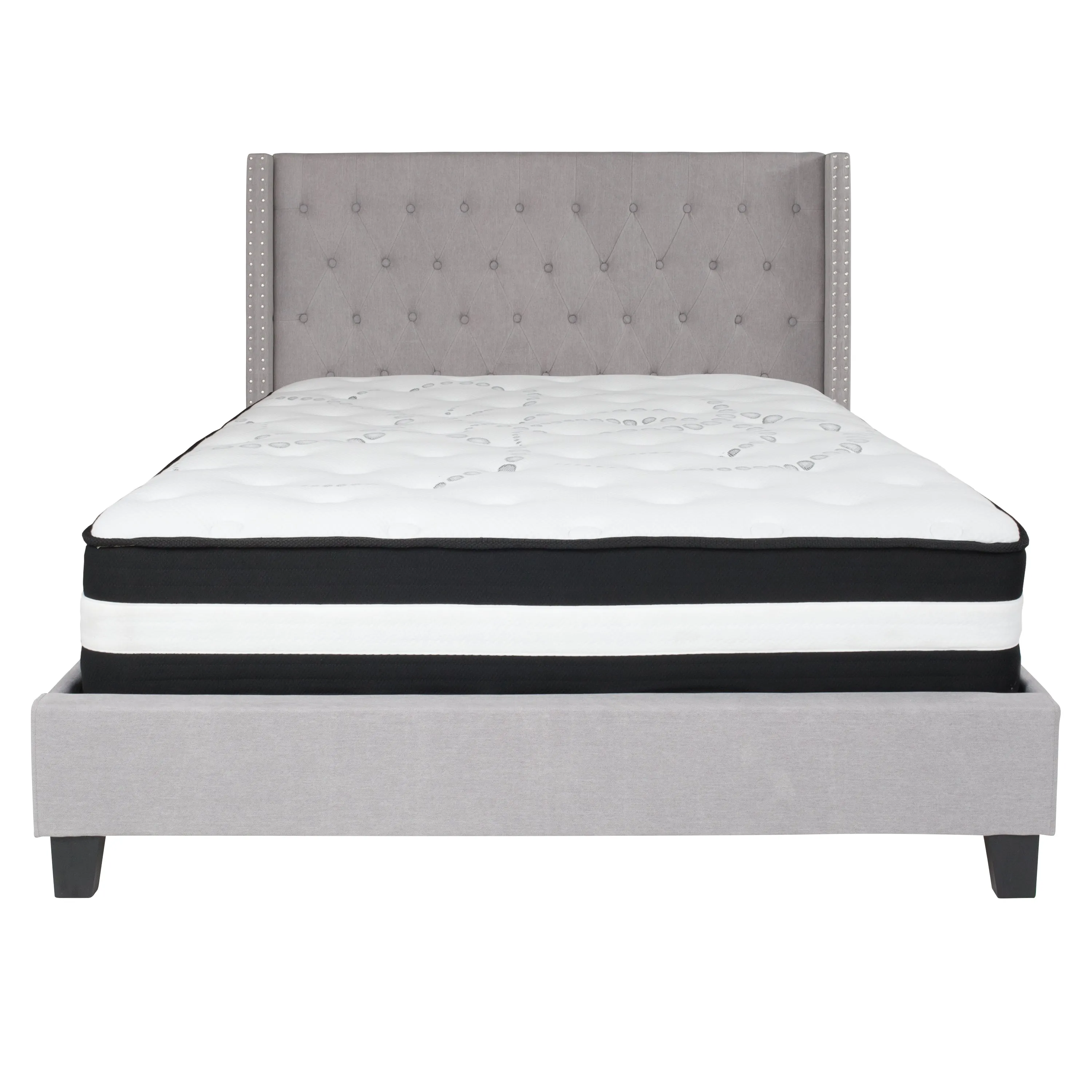 Queen Platform Bed Set-Gray HG-BM-43-GG