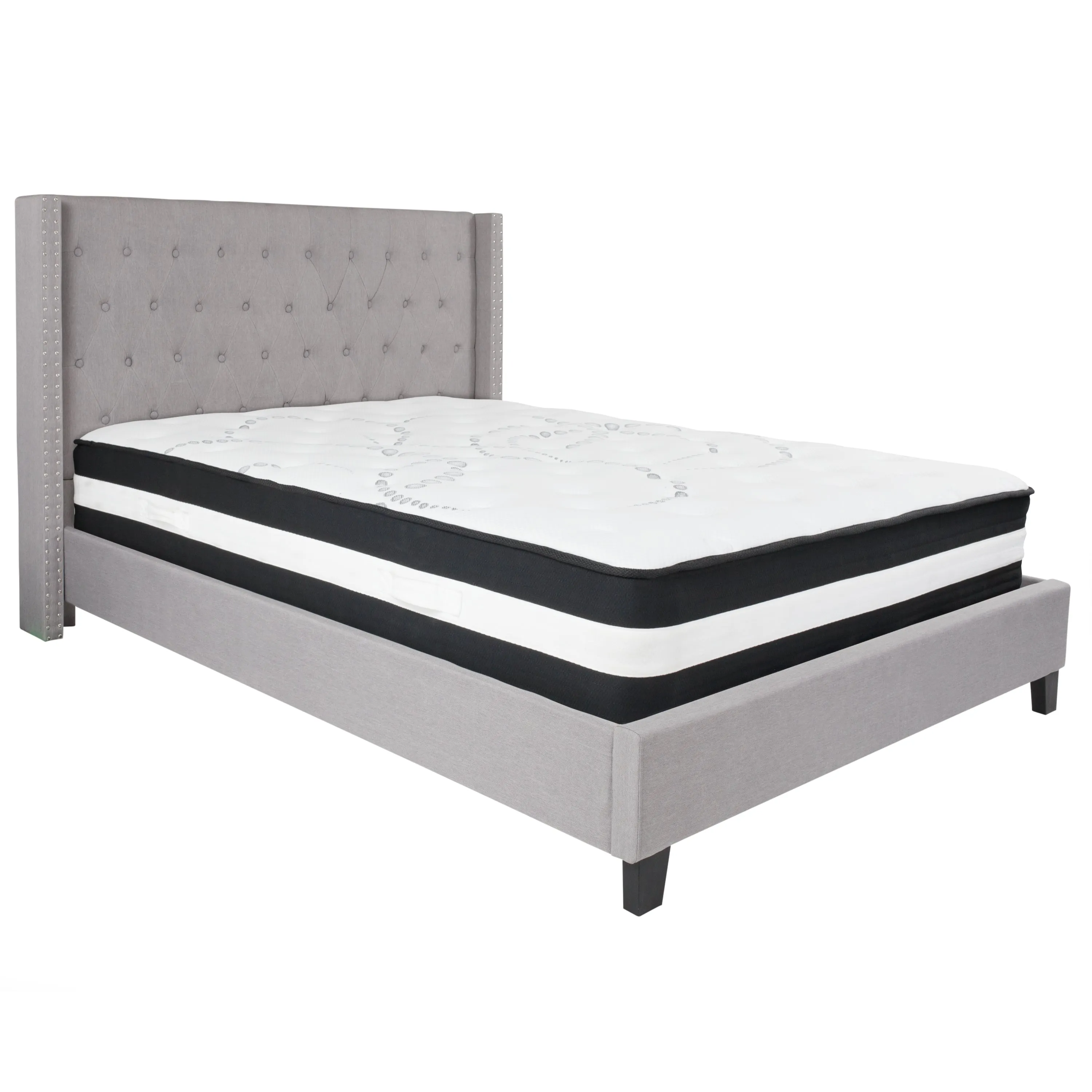 Queen Platform Bed Set-Gray HG-BM-43-GG