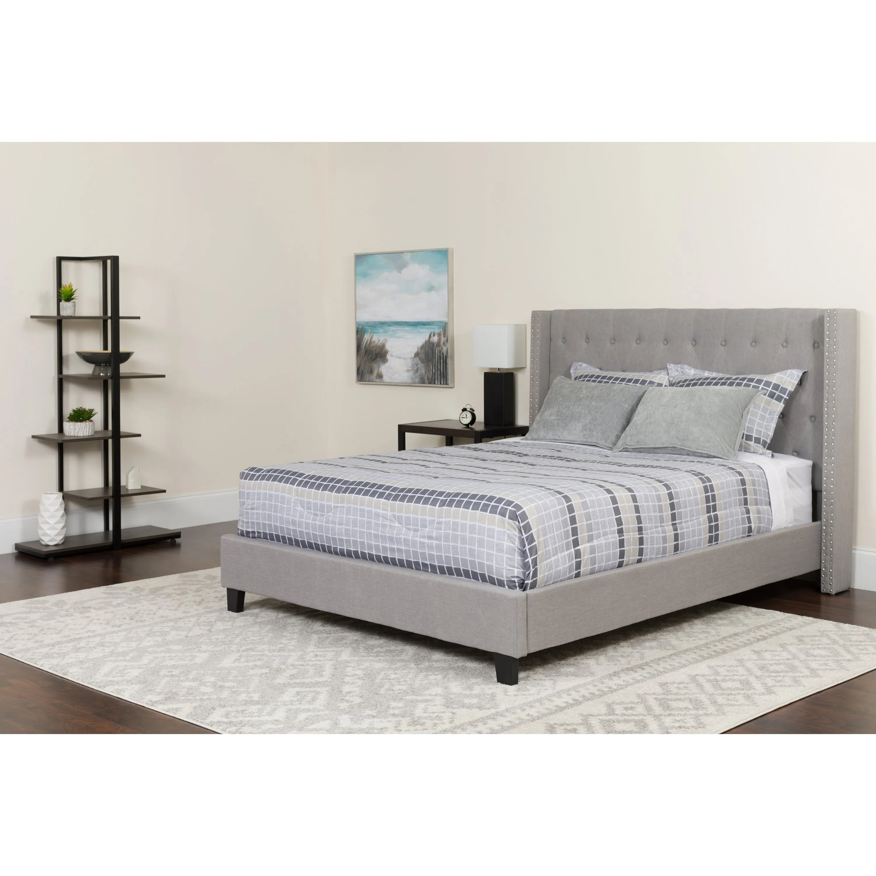 Queen Platform Bed Set-Gray HG-BM-43-GG