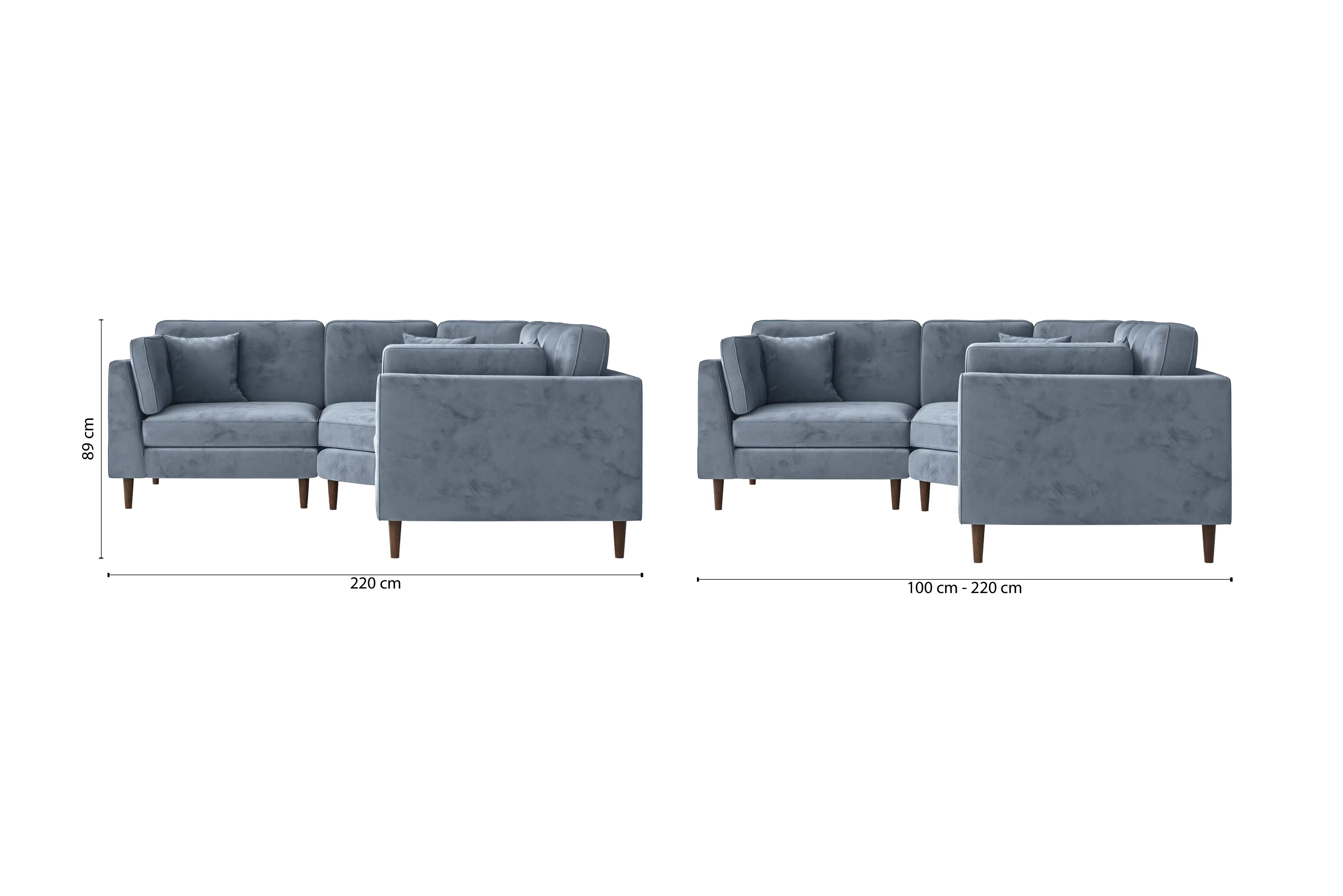 Ragusa 3 Seater Corner Sofa Baby Blue Velvet