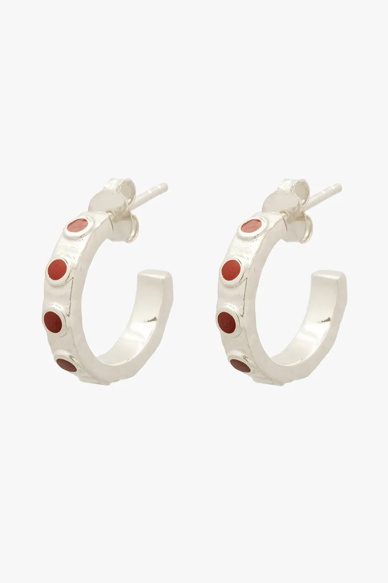 Red Detailed Hoop Silver