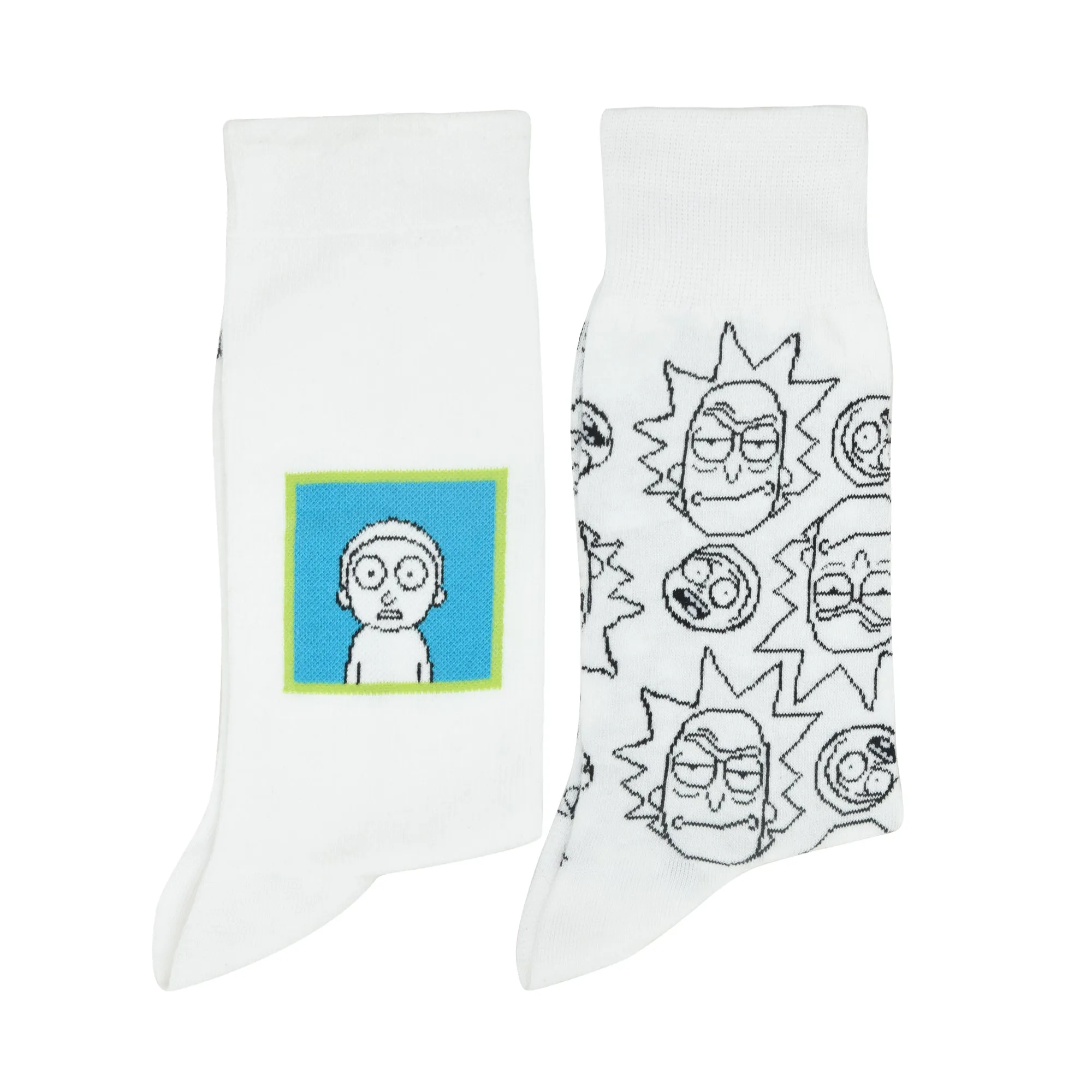 Rick and Morty Cotton Crew socks for Men (Pack of 2) (Free Size) (White)