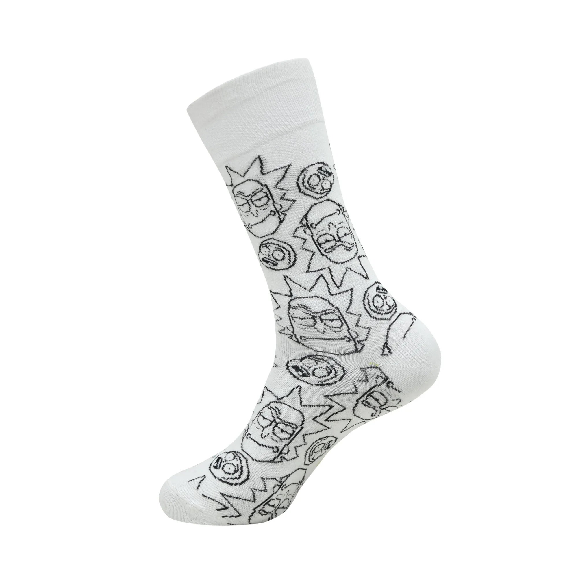 Rick and Morty Cotton Crew socks for Men (Pack of 2) (Free Size) (White)