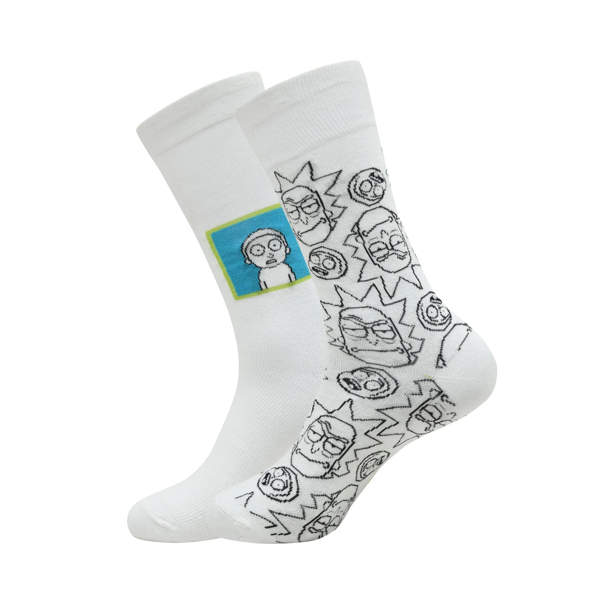 Rick and Morty Cotton Crew socks for Men (Pack of 2) (Free Size) (White)