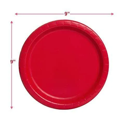 Ruby Red Paper Dinner Plates and Luncheon Napkins, Solid Red Party Supplies and Summer Picnic Table Decorations (Serves 16)