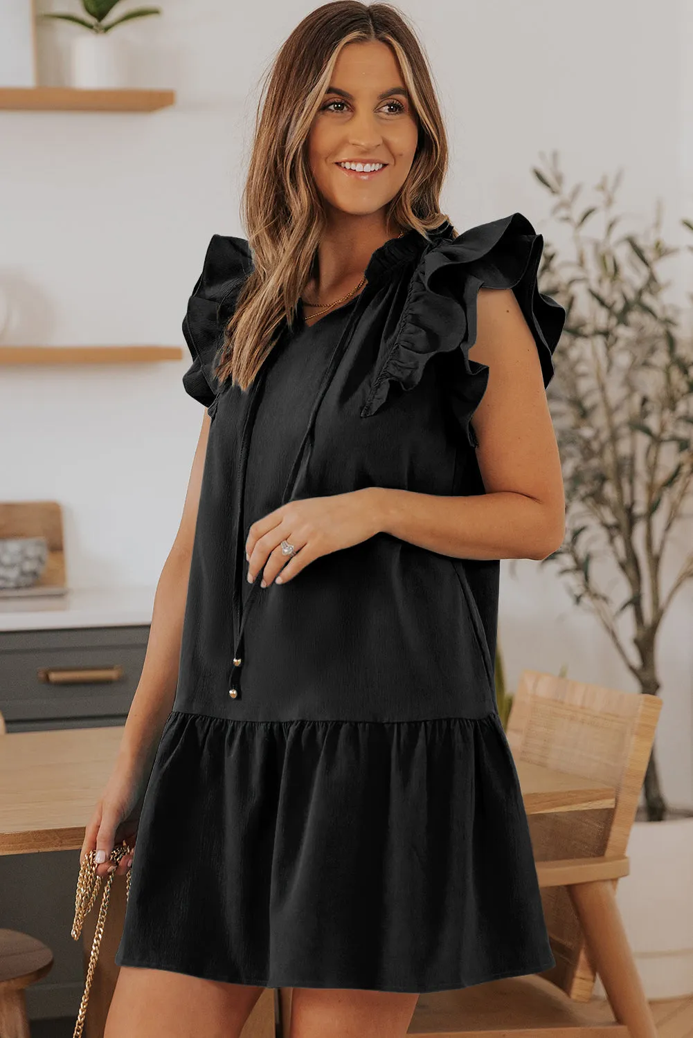 Ruffle Shoulder Tiered Dress