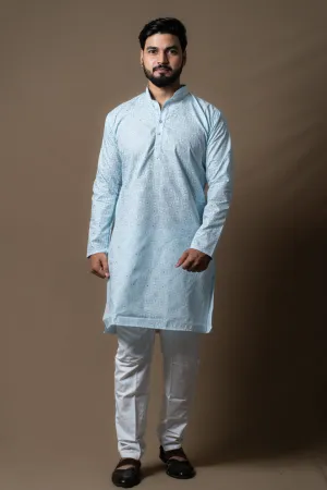 SKY BLUE PRINTED KURTA PAJAMA