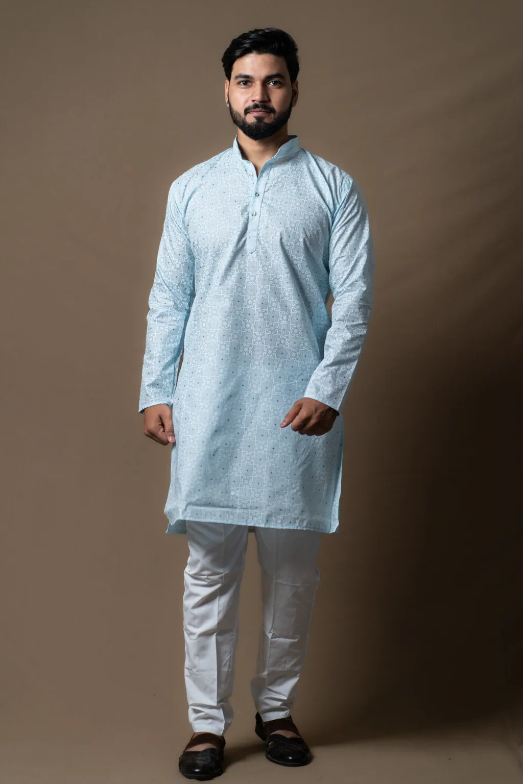 SKY BLUE PRINTED KURTA PAJAMA