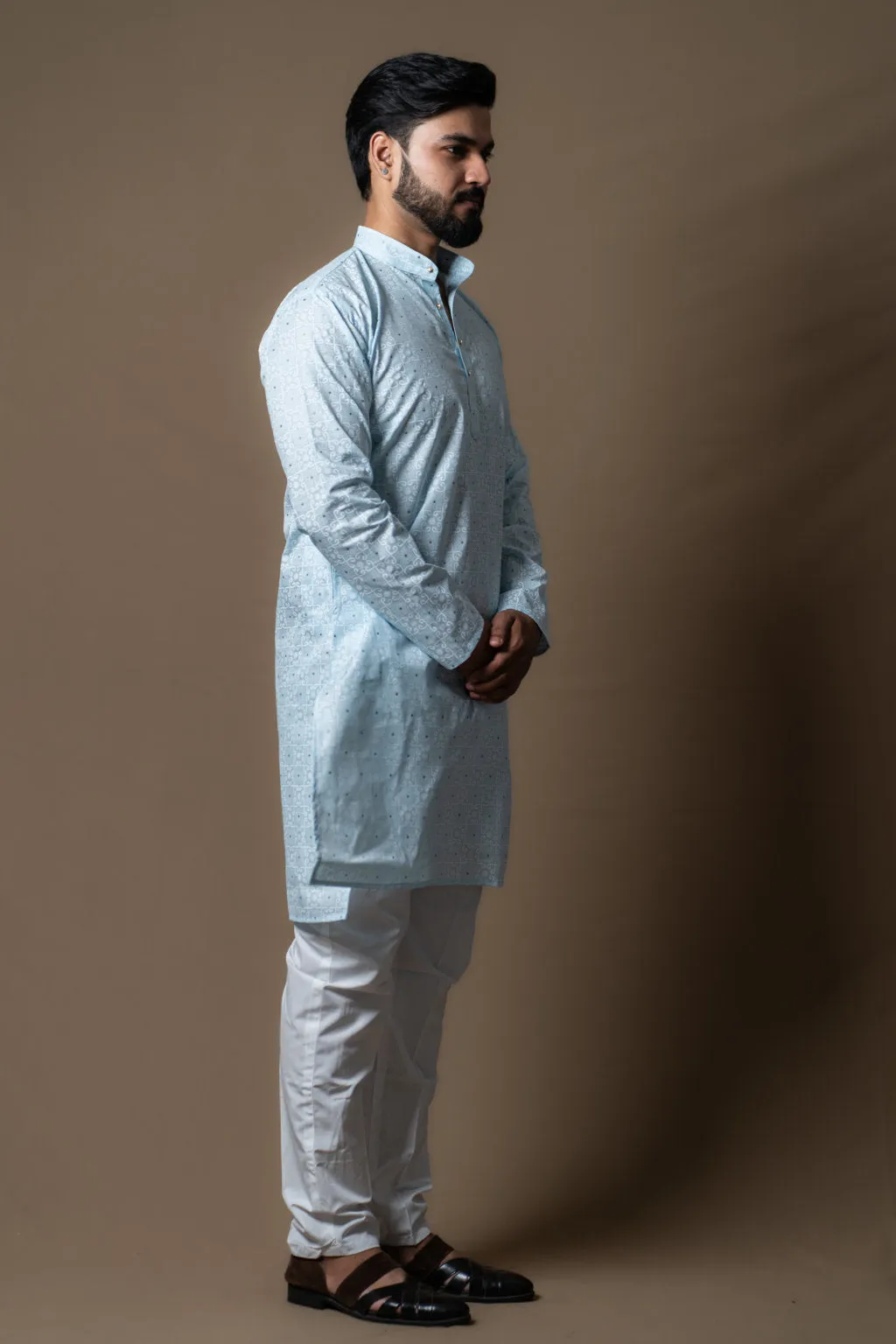 SKY BLUE PRINTED KURTA PAJAMA