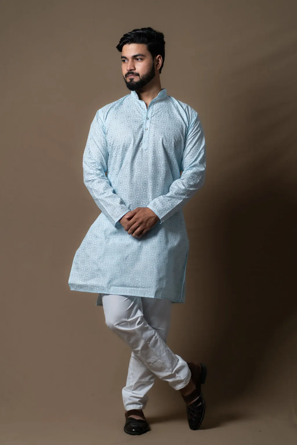 SKY BLUE PRINTED KURTA PAJAMA