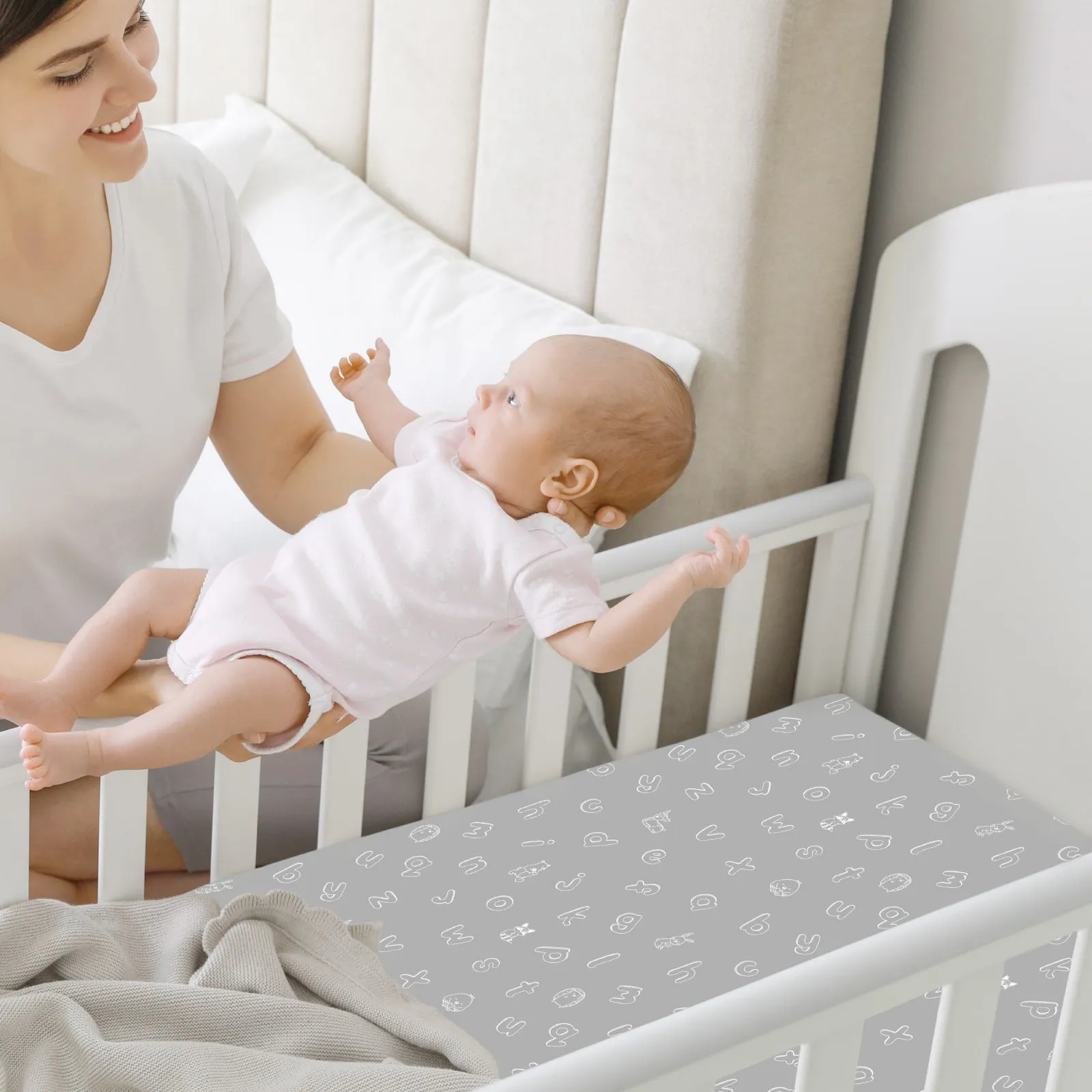Soothe Fitted Mini Crib Sheet (ABC Land)