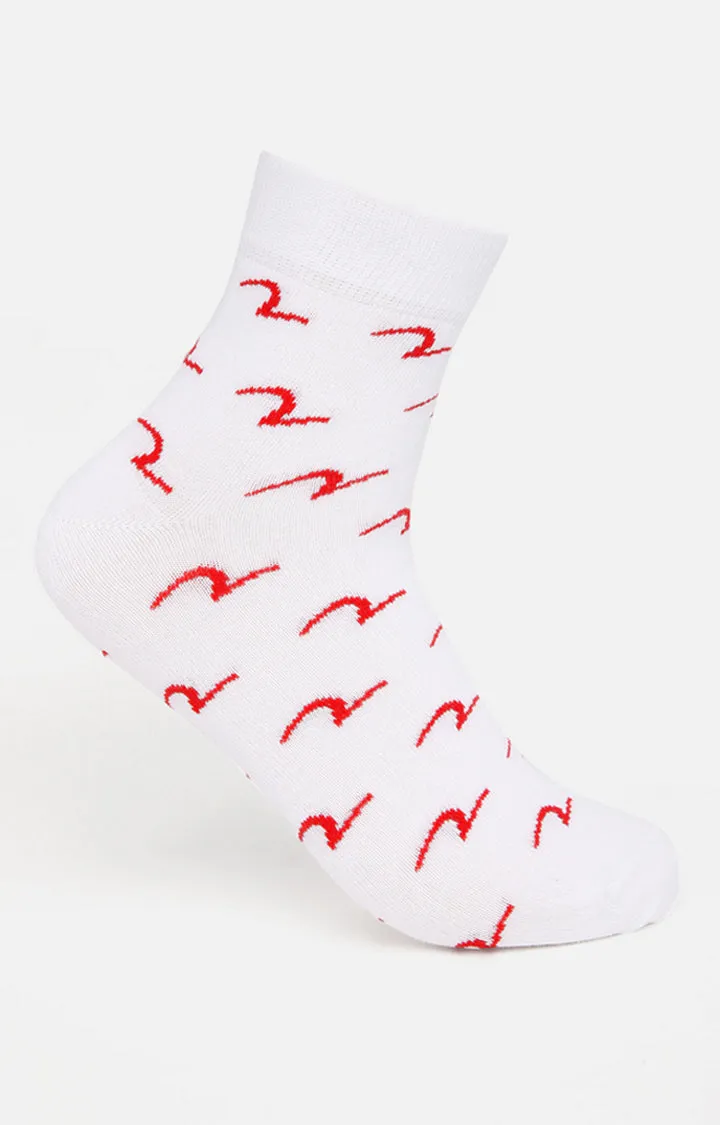 Spykar White & Red Printed Ankle Length Socks