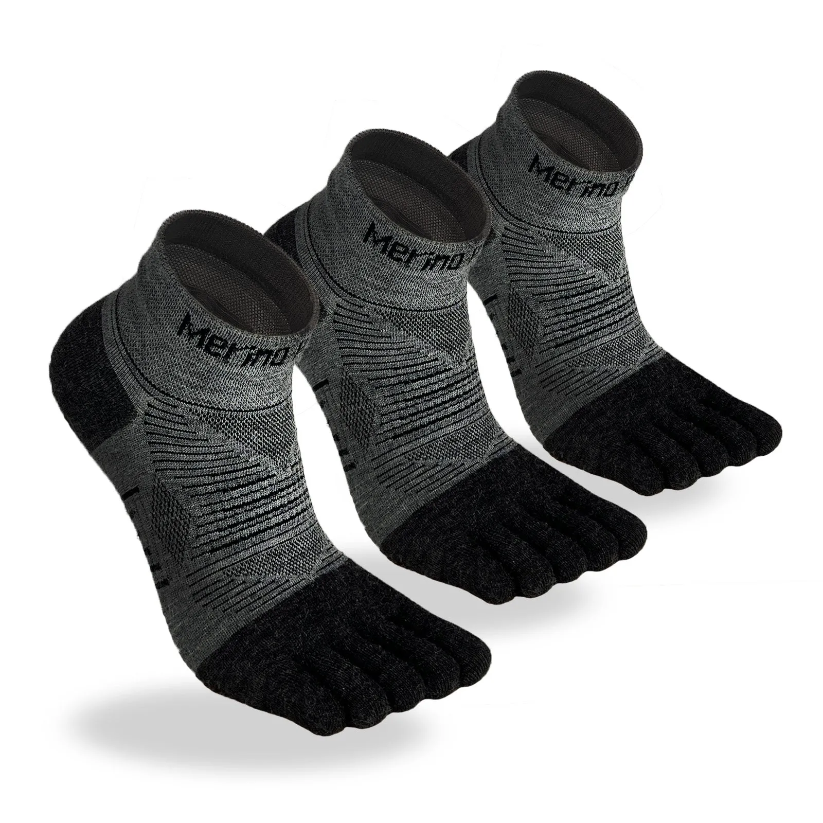 Unisex Merino Hike Light Ankle Toe Socks Charcoal - 3 Pairs
