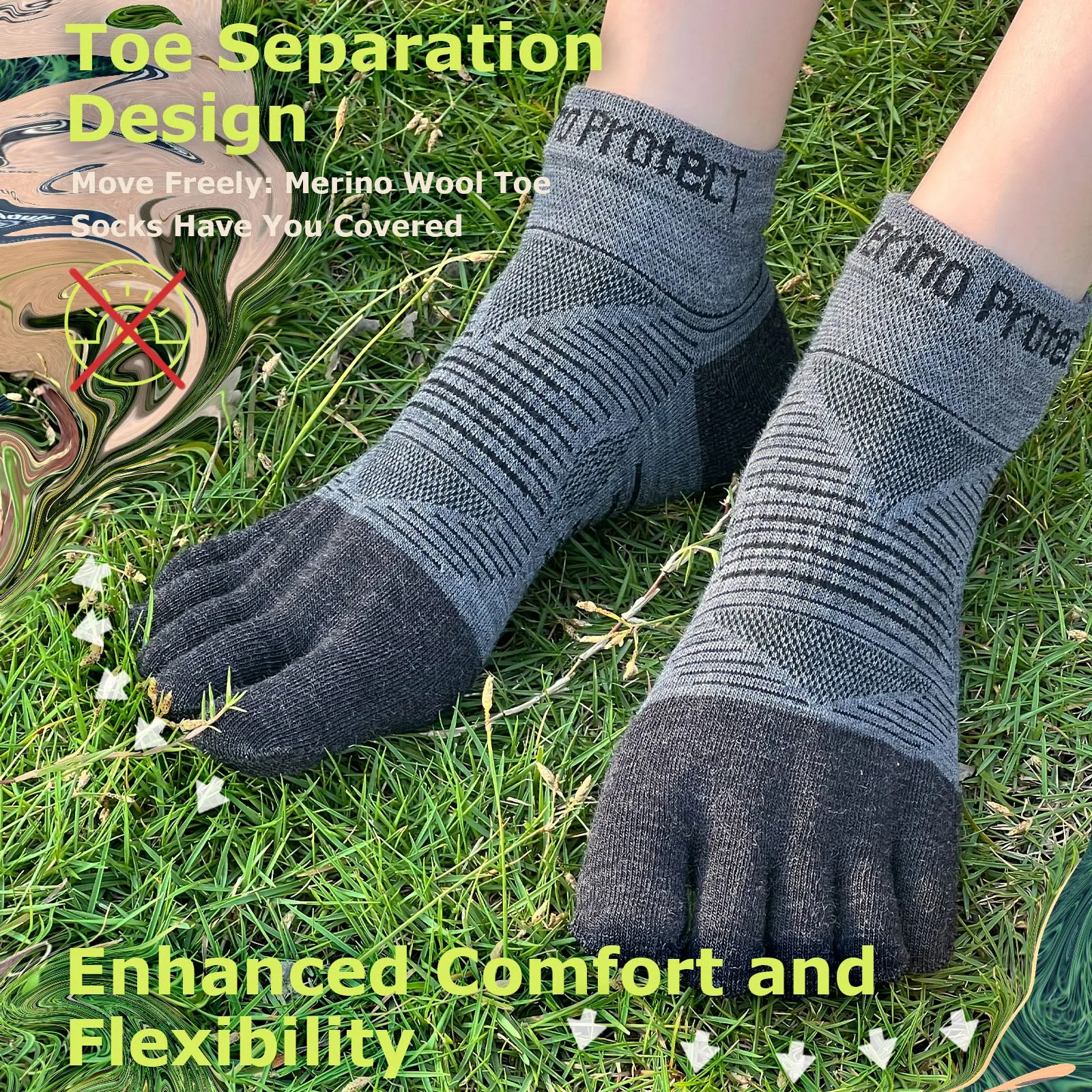 Unisex Merino Hike Light Ankle Toe Socks Charcoal - 3 Pairs