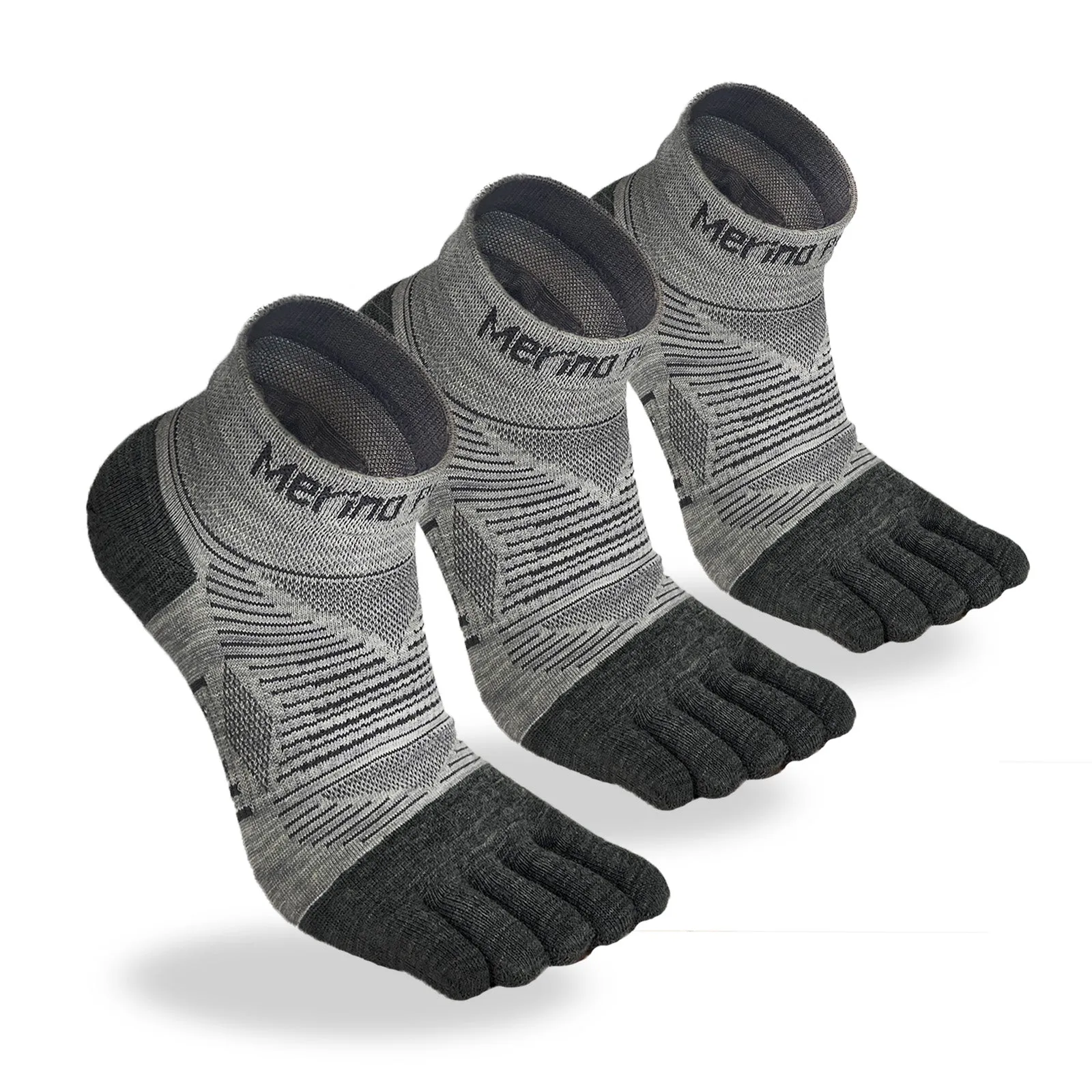 Unisex Merino Hike Light Ankle Toe Socks Grey - 3 Pairs
