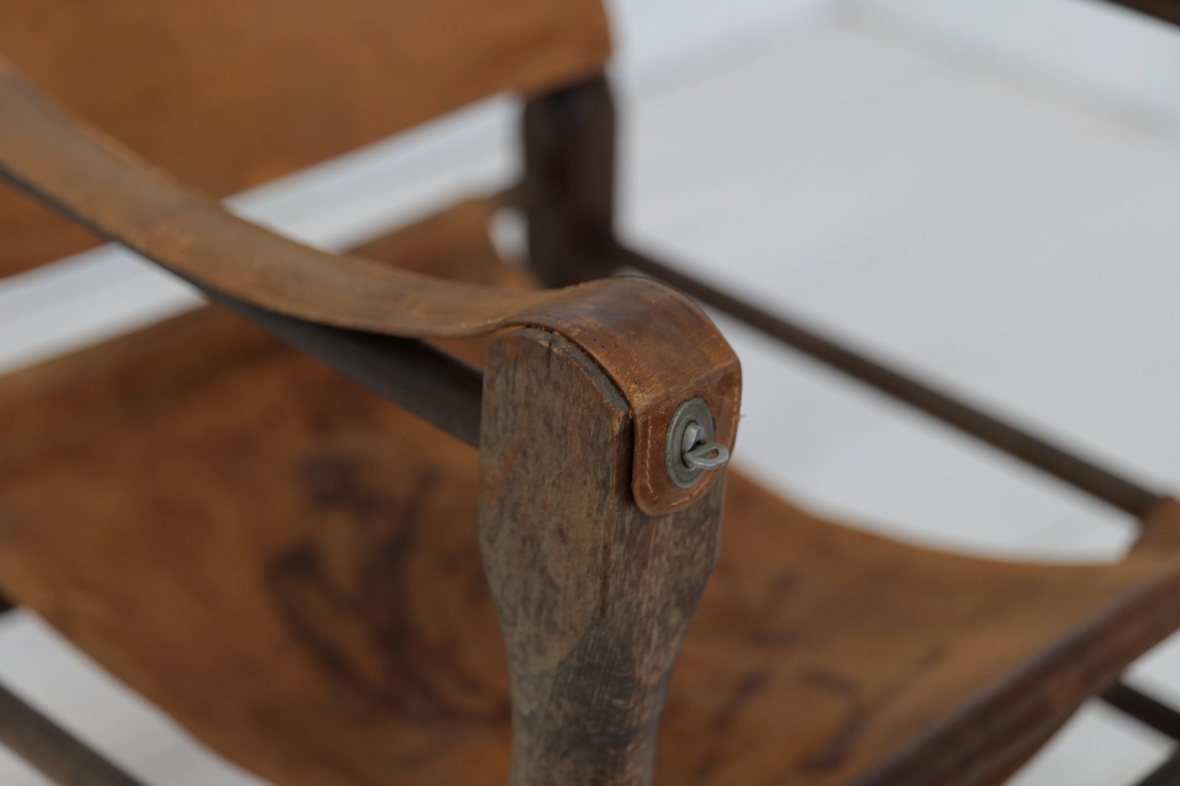 Vintage Italian Leather and Wood Safari Chair 1970s