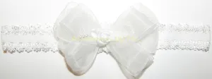 White Organza Rosette Pearl Bow Headband