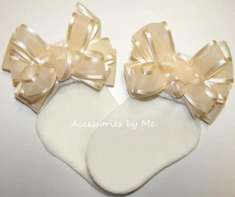 White Organza Satin Bow Socks
