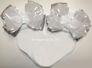 White Silver Organza Satin Bow Socks
