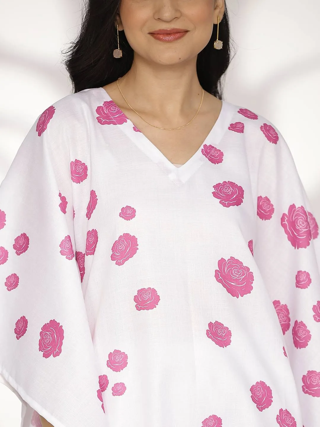 White&Purple FloralCottonSlub KaftanKurta