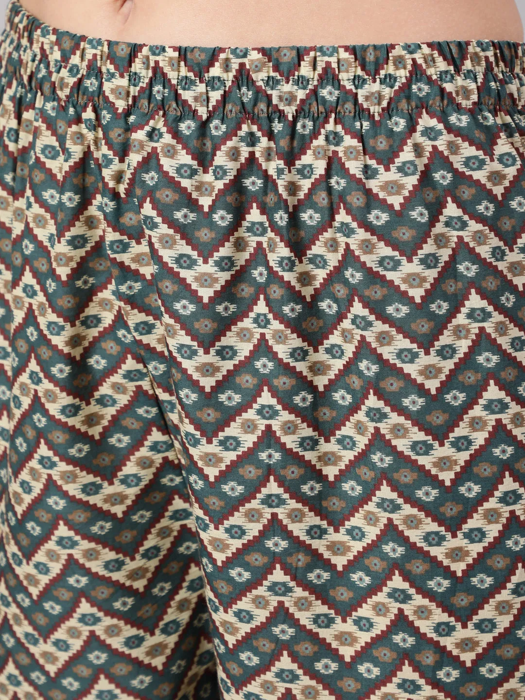 Women Multi Geometric Printed Straight Kurta With Palazzo