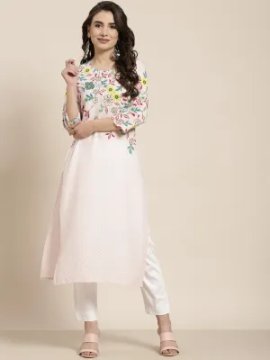 Women Pink Rayon Printed Kurta