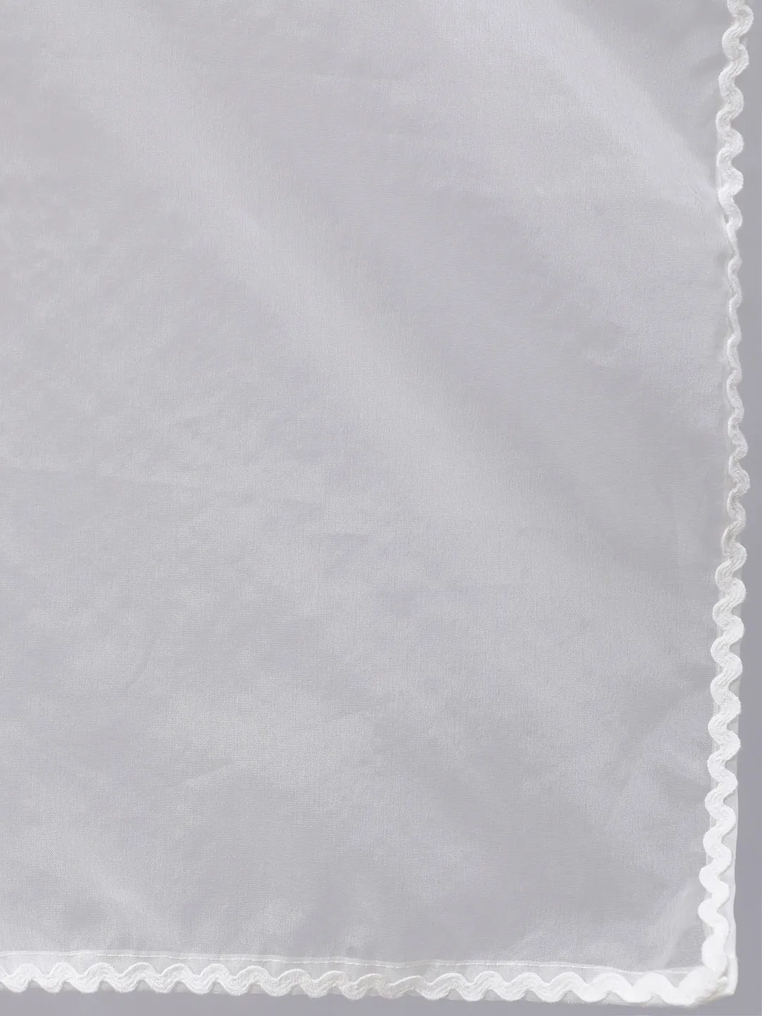 Women White Lace Details Flared Kurta With Trouser And Dupatta