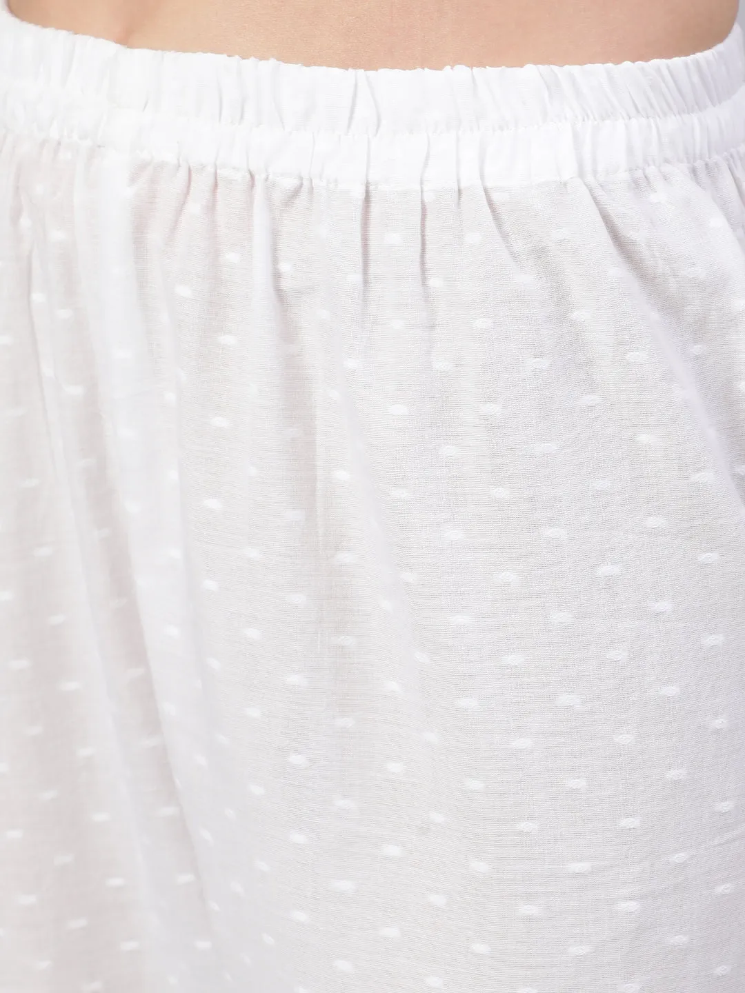 Women White Lace Details Flared Kurta With Trouser And Dupatta