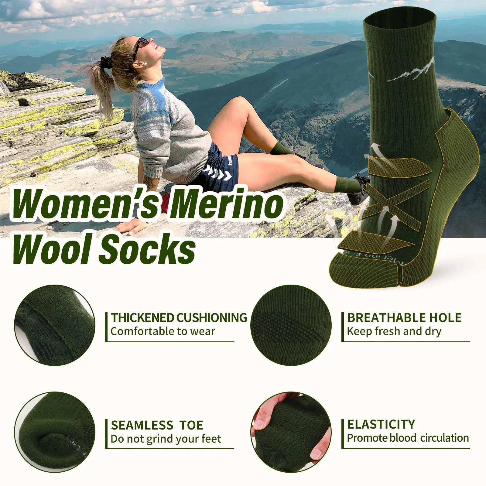 Women's Merino Hike Crew Socks Lime - 4 Pairs