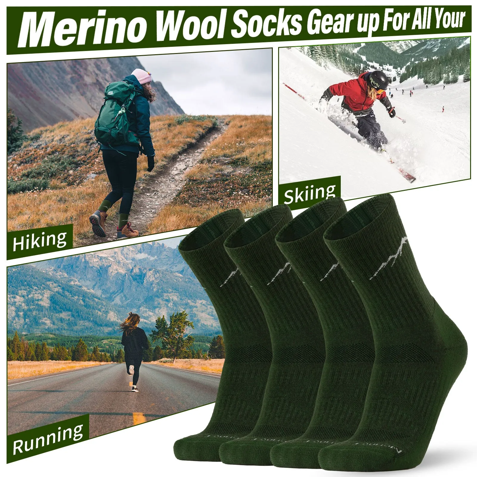 Women's Merino Hike Crew Socks Lime - 4 Pairs