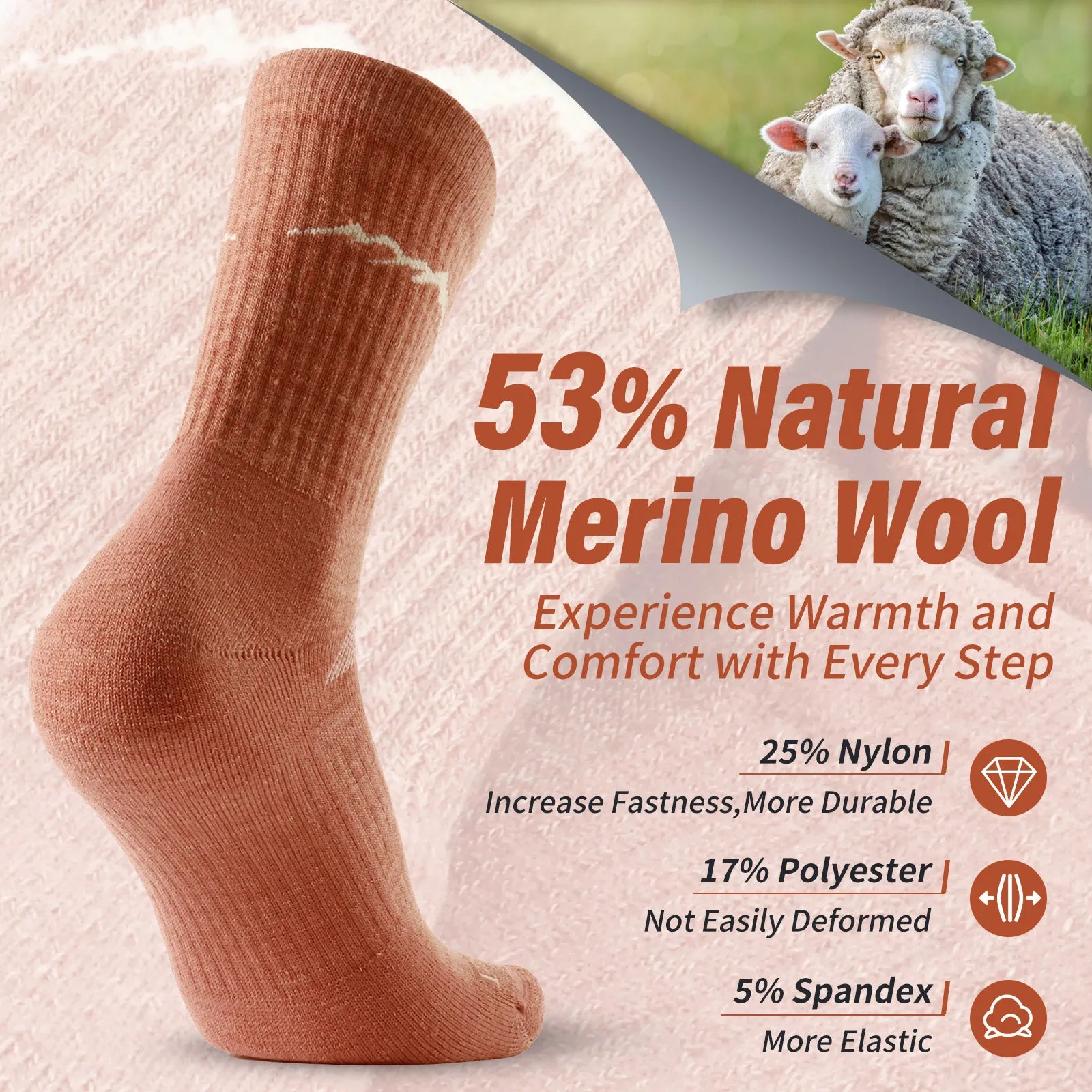 Women's Merino Hike Crew Socks Orange - 4 Pairs