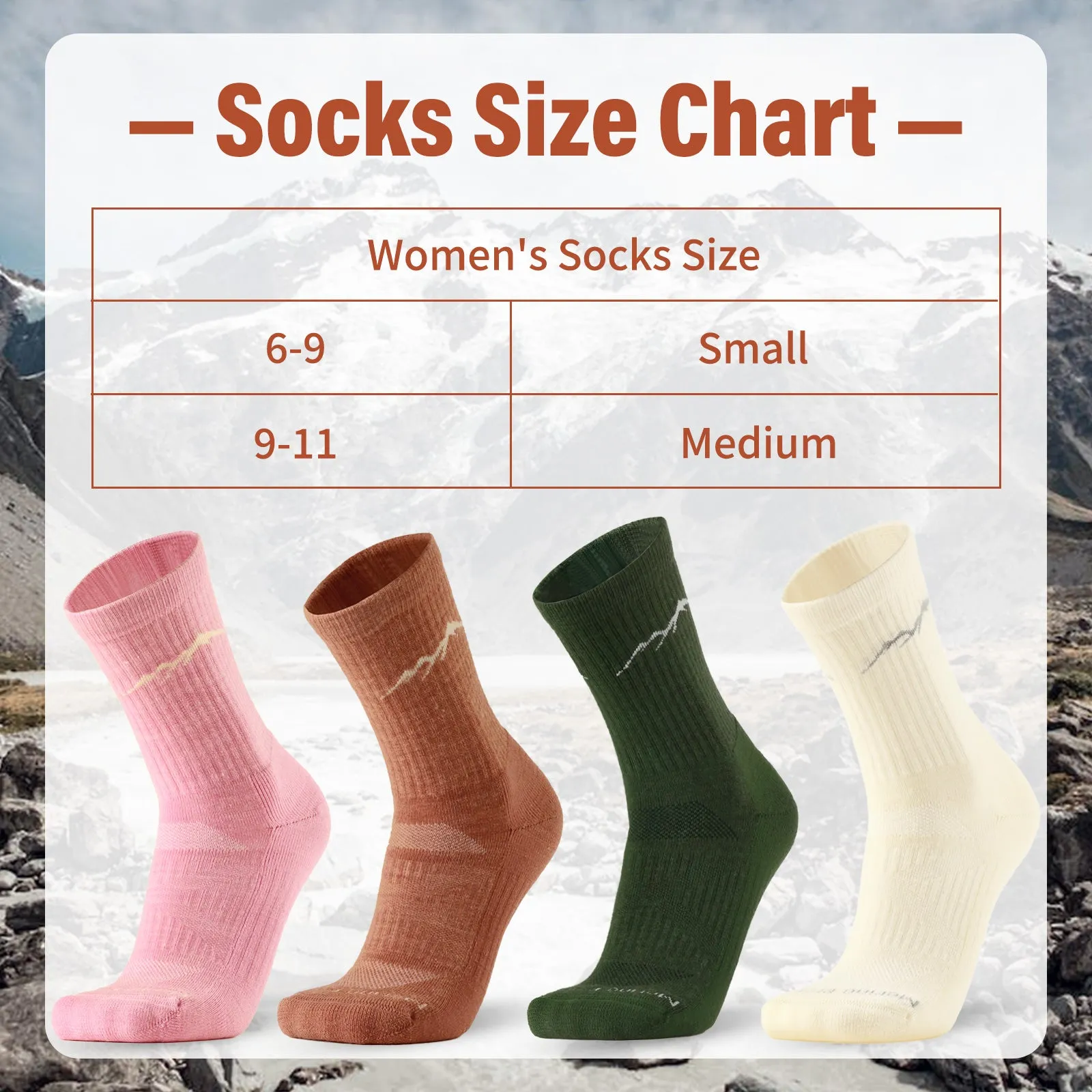 Women's Merino Hike Crew Socks Orange - 4 Pairs