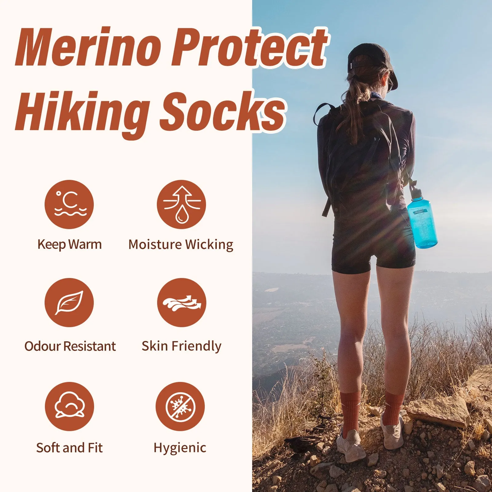 Women's Merino Hike Crew Socks Orange - 4 Pairs