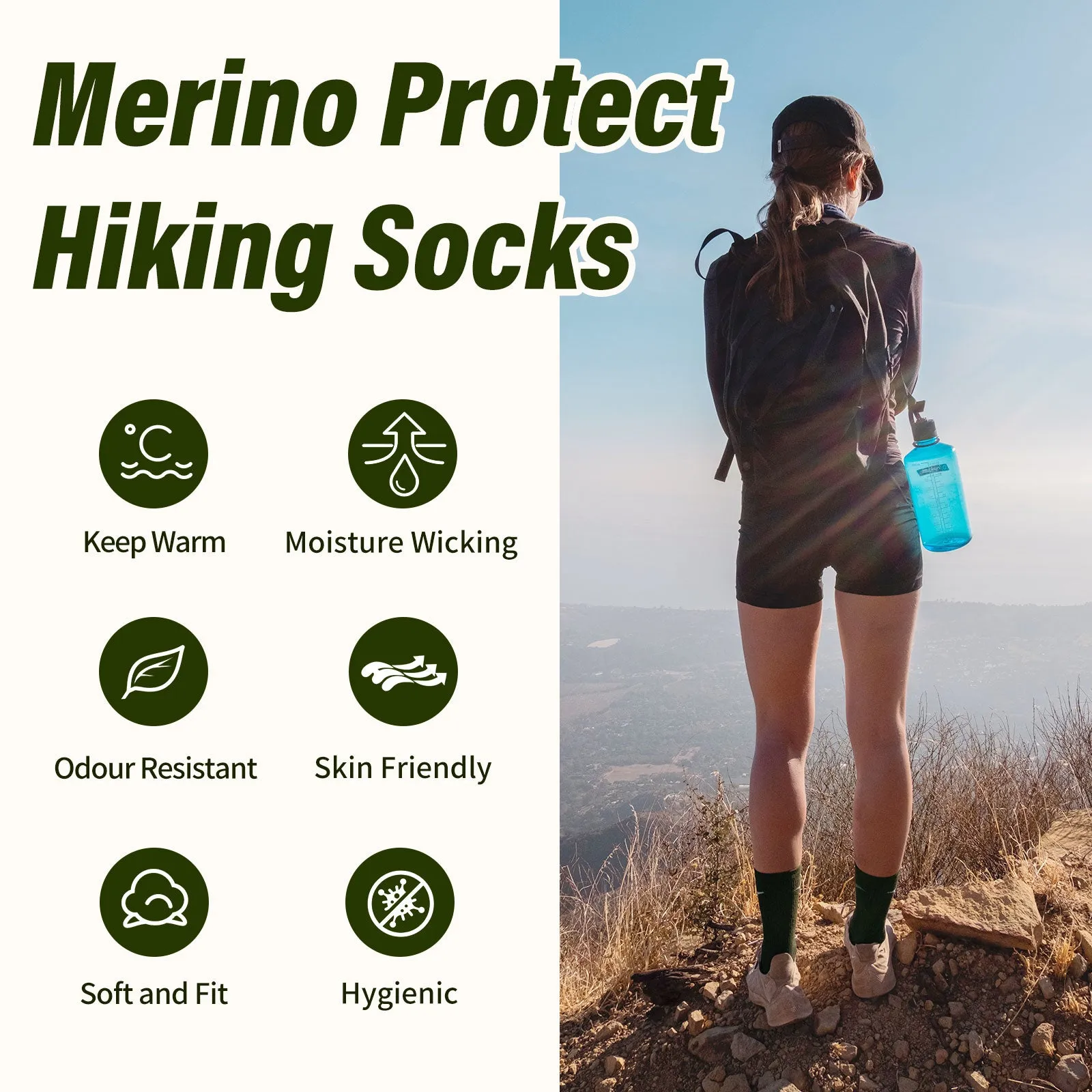 Women's Merino Hike Crew Socks Pink/Orange/beige/Lime - 4 Pairs