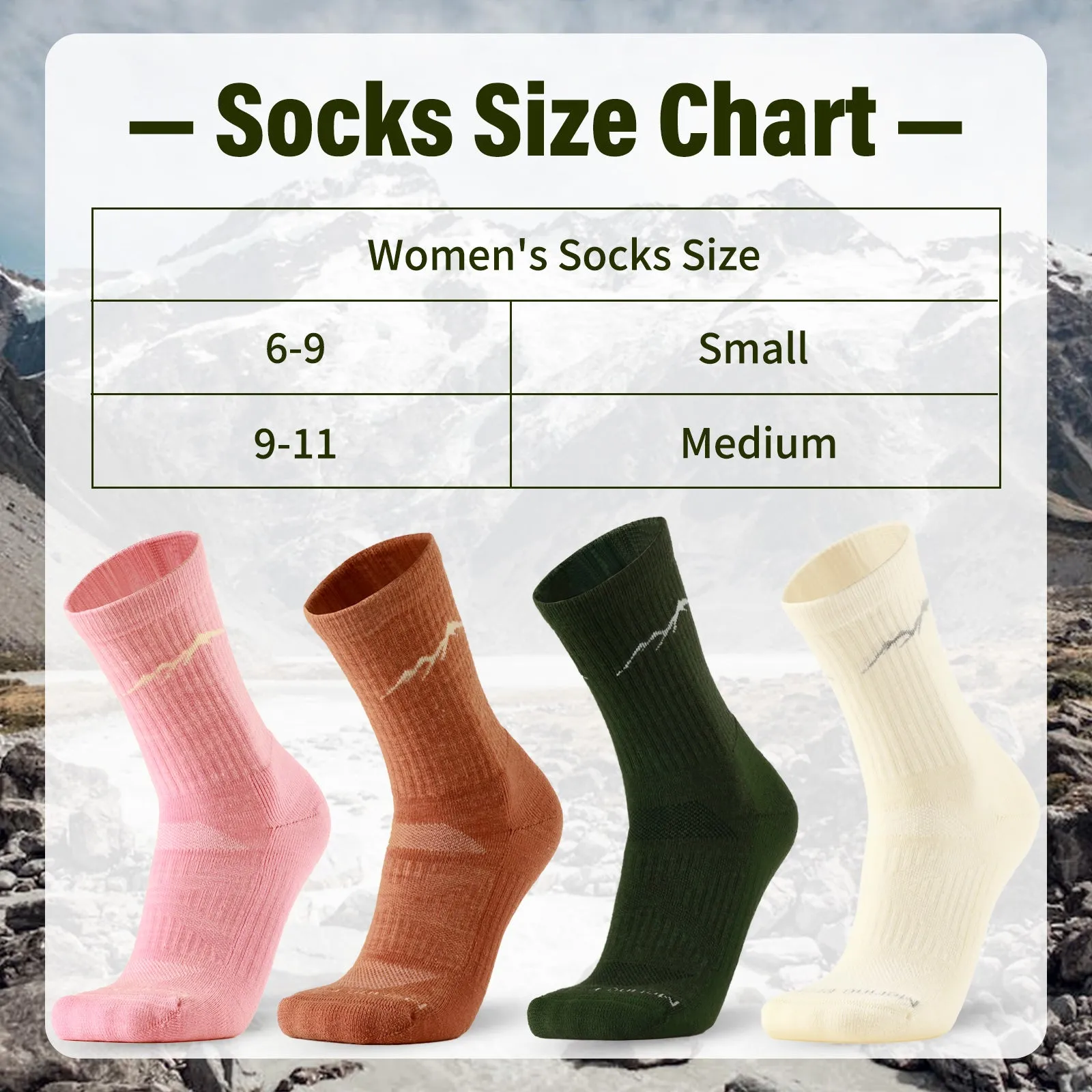 Women's Merino Hike Crew Socks Pink/Orange/beige/Lime - 4 Pairs